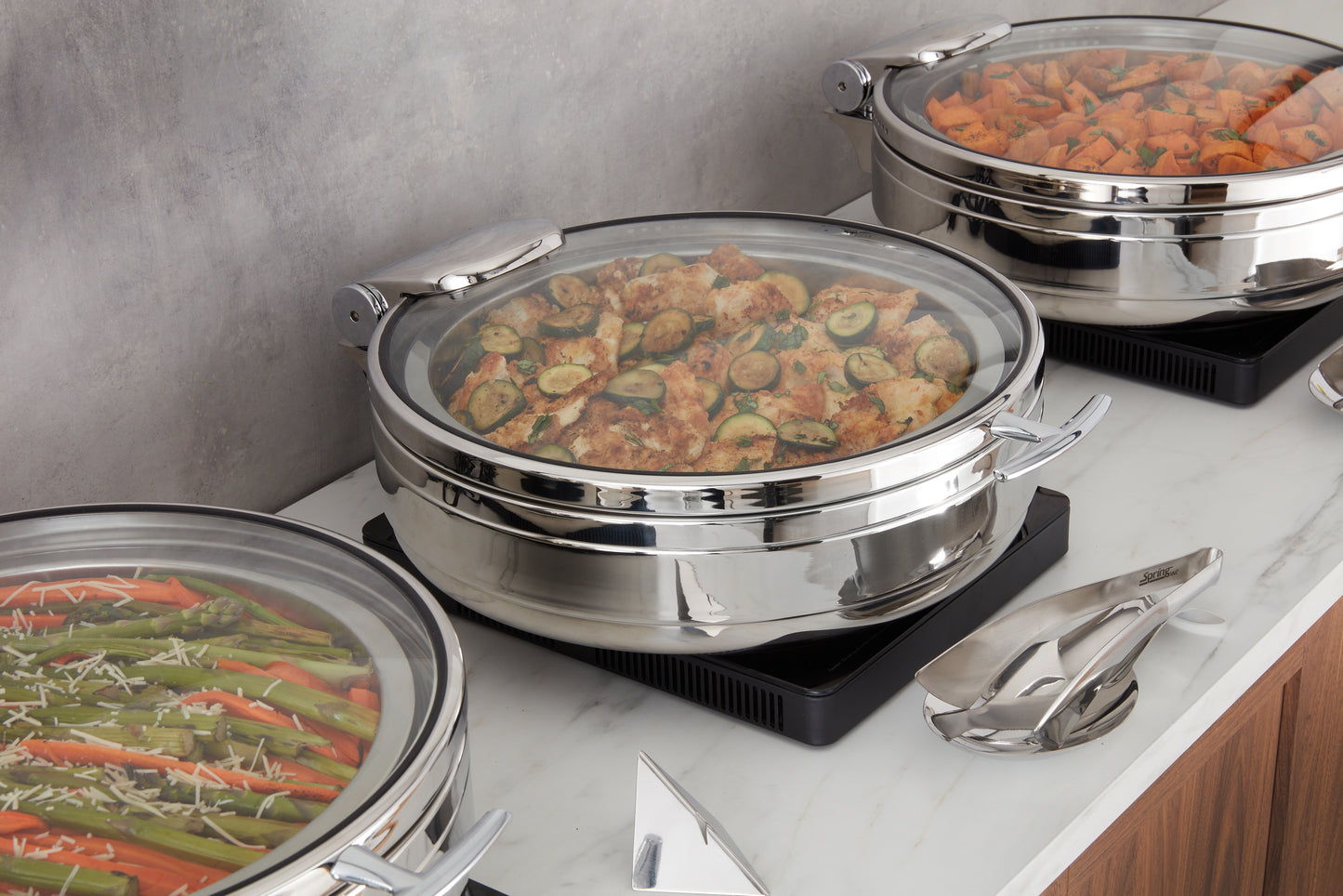 Radiance All Glass Cover 6 Qt Stainless Steel Round Induction Chafer