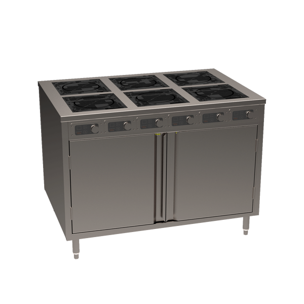 BOH Series 48" 6-zone 2600W Flameless Cooking Slide-in Induction Range Cabinet w/ Doors