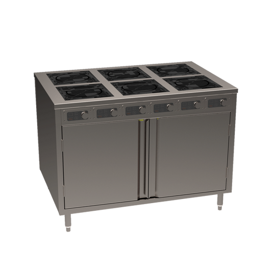 BOH Series 48" 6-zone 3500W Flameless Cooking Slide-in Induction Range Cabinet w/ Doors
