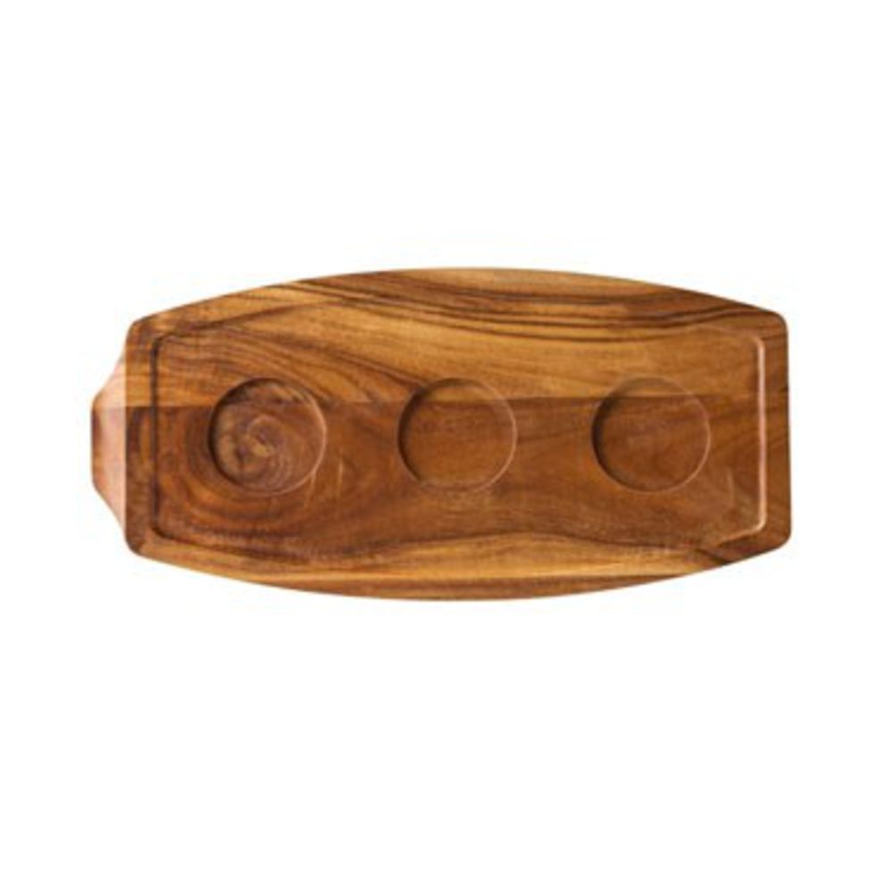 Acacia Wood Board, 34.2 x 15.8 cm/ 13.5 x 6.25"Sides: Well Dia 10 cm/ 4"