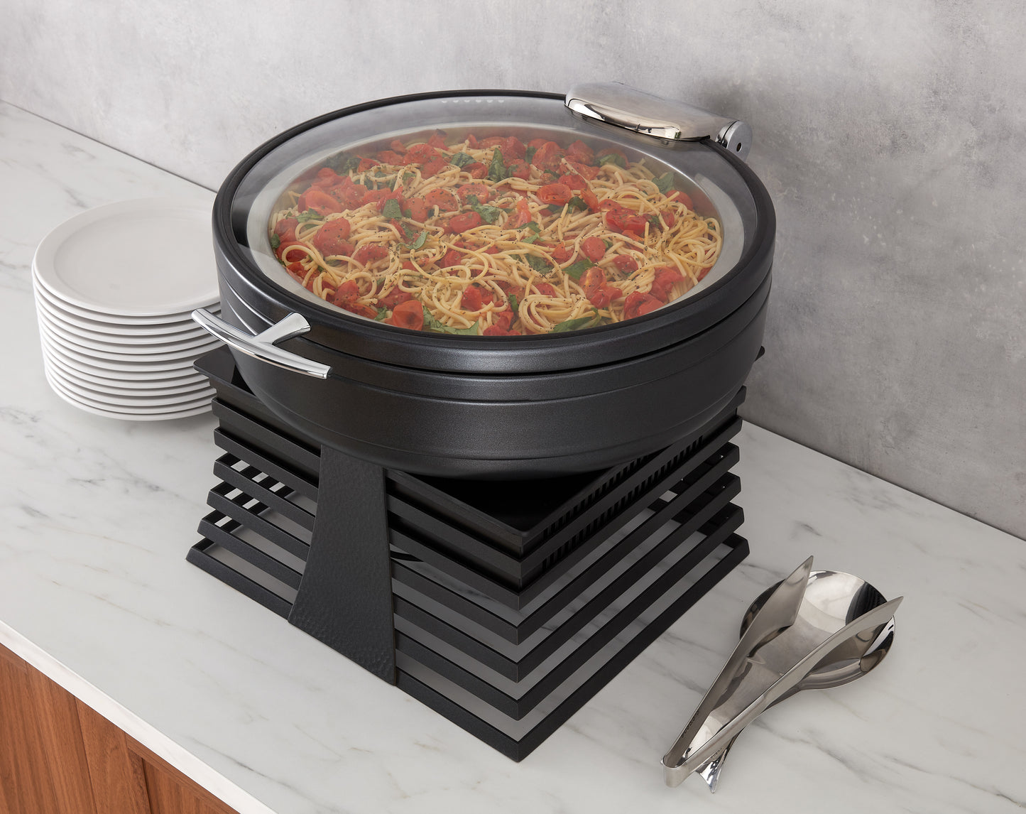 Radiance All Glass Cover 6 Qt. Round Induction Chafer, Titanium