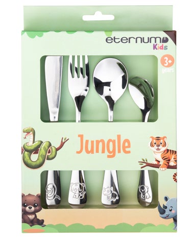 Jungle Animal 4-Piece Children’s Cutlery Set - Stainless Steel Kids Silverware