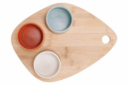 Delta Bowl Tear Drop Set - 3 Bowls, 9.5 x 5.5cm / 3 3/4 x 2 1/8" + Board, 36 x 27 cm / 14 1/8 X 10 5/8"