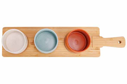 Delta Bowl Long Board  Set - 3 Bowls, 9.5 x 5.5cm / 3 3/4 x 2 1/8" + Board, 42 x 12 cm / 11 3/4 X 4"