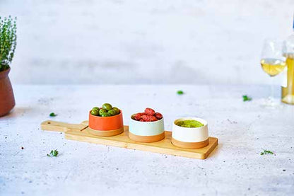 Delta Bowl Long Board  Set - 3 Bowls, 9.5 x 5.5cm / 3 3/4 x 2 1/8" + Board, 42 x 12 cm / 11 3/4 X 4"