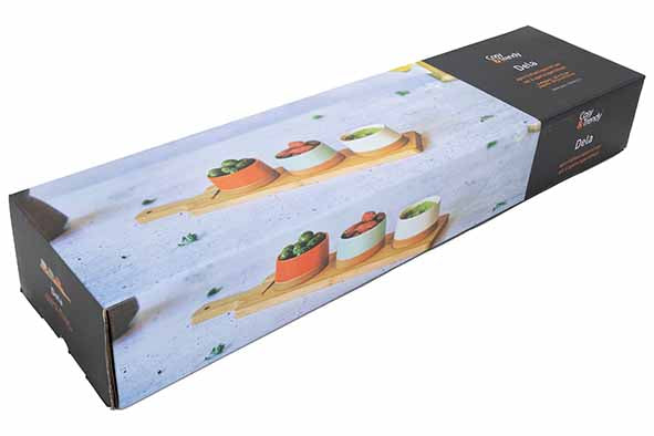 Delta Bowl Long Board  Set - 3 Bowls, 9.5 x 5.5cm / 3 3/4 x 2 1/8" + Board, 42 x 12 cm / 11 3/4 X 4"