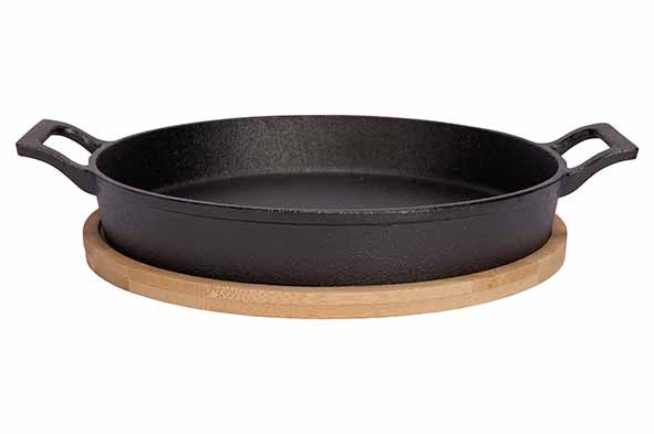 Round Eared Cast Iron Gratin Dish with Wood Board Set, 20cm / 7.87in