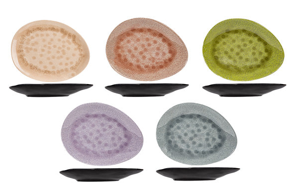 Streetfood Go Plate, 15 x 11.5 cm (5.9 x 4.5") dia., pebble, oval, melamine,  5 assorted colours, 6 each per set