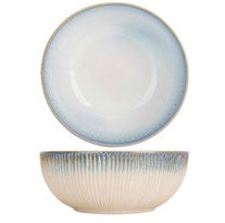 Listra Ocean 9.5 inch (24cm) large round stoneware salad bowl with blue and beige reactive glaze - pack of 6