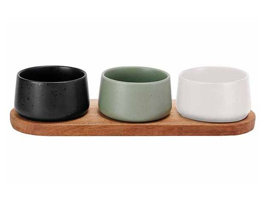 Bites Apero Set - 3 Bowls, 9.5 x 5.5cm / 3 3/4 x 2 1/8" + Board, 32 x 10.5cm /12 5/8 x 4 1/8"