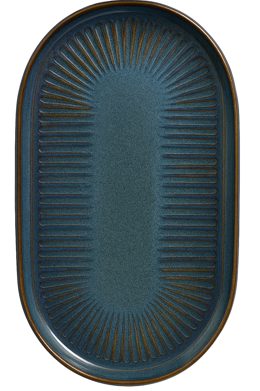 HERMES Indigo SUN OVAL PLATTER 28CM 12/case