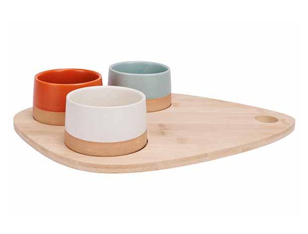 Dela Bowl Tear Drop Set - 3 Bowls, 9.5 x 5.5cm / 3 3/4 x 2 1/8" + Board, 36 x 27 cm / 14 1/8 X 10 5/8"