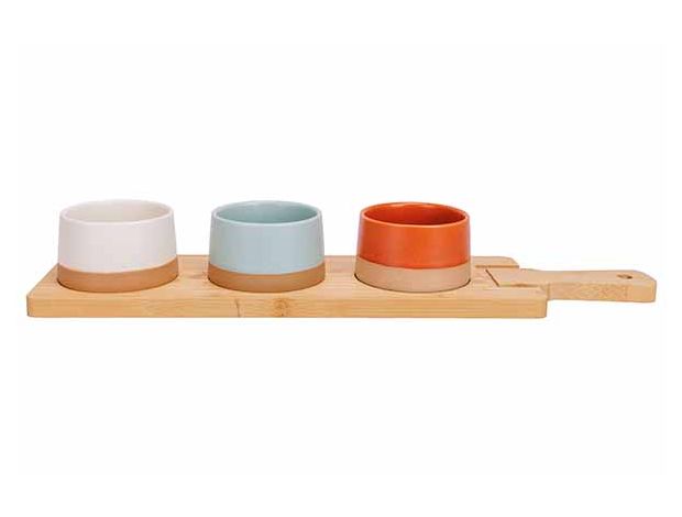 Dela Bowl Long Board  Set - 3 Bowls, 9.5 x 5.5cm / 3 3/4 x 2 1/8" + Board, 42 x 12 cm / 11 3/4 X 4"