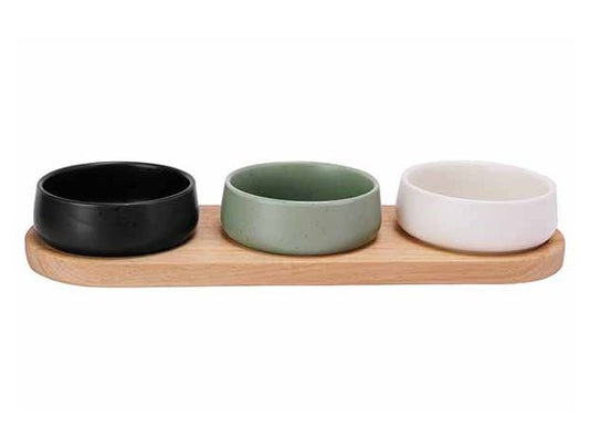 Bites Apero Set - 3 Bowls, 9.5 x 3.5cm / 3 3/4 x 1 3/8" + Board, 32 x 10.5cm /12 5/8 x 4 1/8"