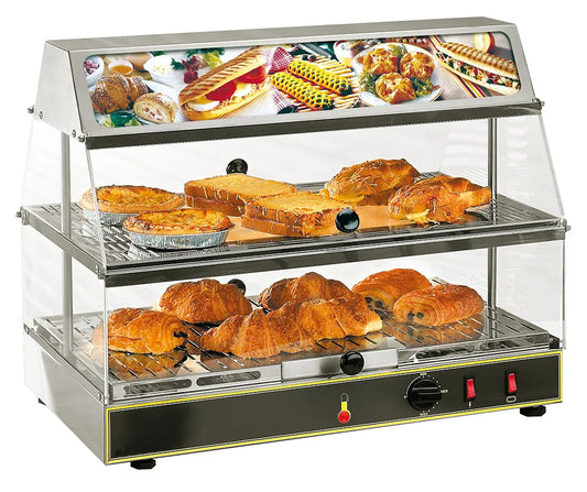 Electric Warming Display with Lighted Top and Graphics – Two Shelves - Dual Service – 120v